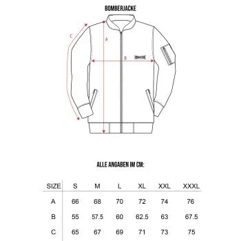 100_percent_hardcore_bomberjacket_sizechart