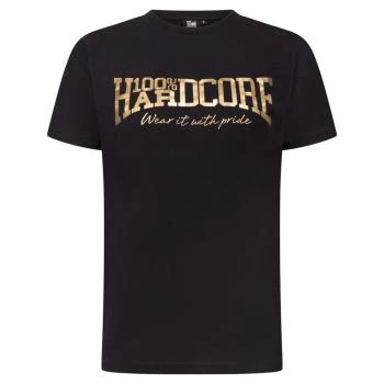 100_procent_hardcore_damen_tshirt_schwarz_gold_vorne