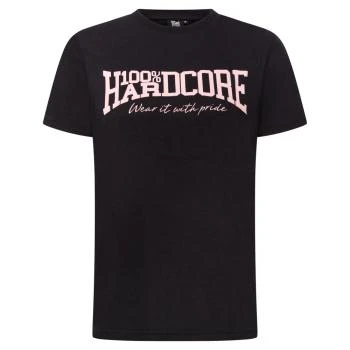 100_procent_hardcore_damen_tshirt_schwarz_pink_vorne