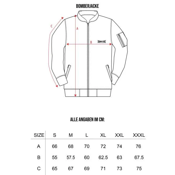 100_percent_hardcore_bomberjacket_sizechart