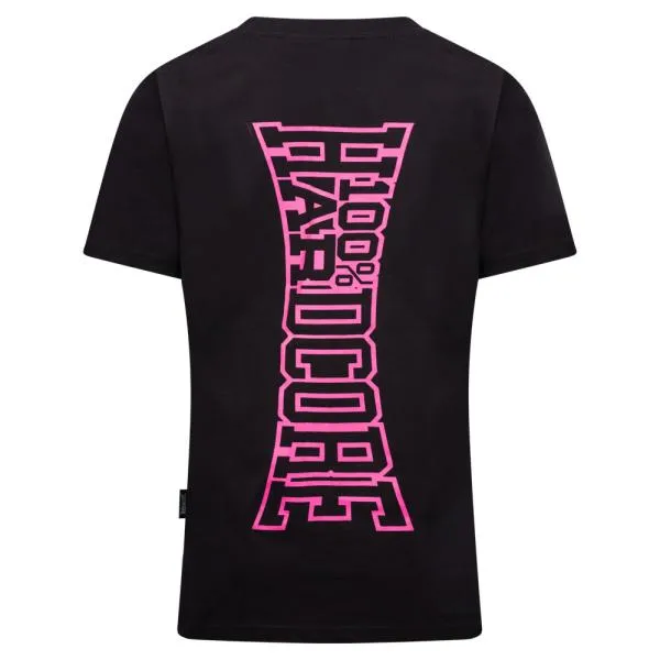 100_procent_hardcore_damen_tshirt_schwarz_pink_vorne