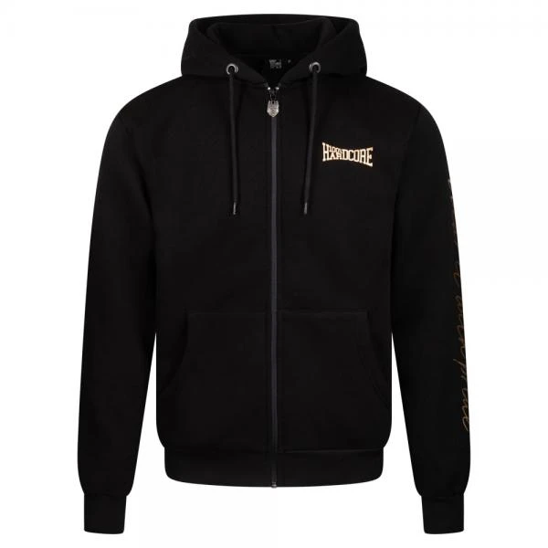 100-procent-hardcore-hooded-zipper-essential-black-gold-front