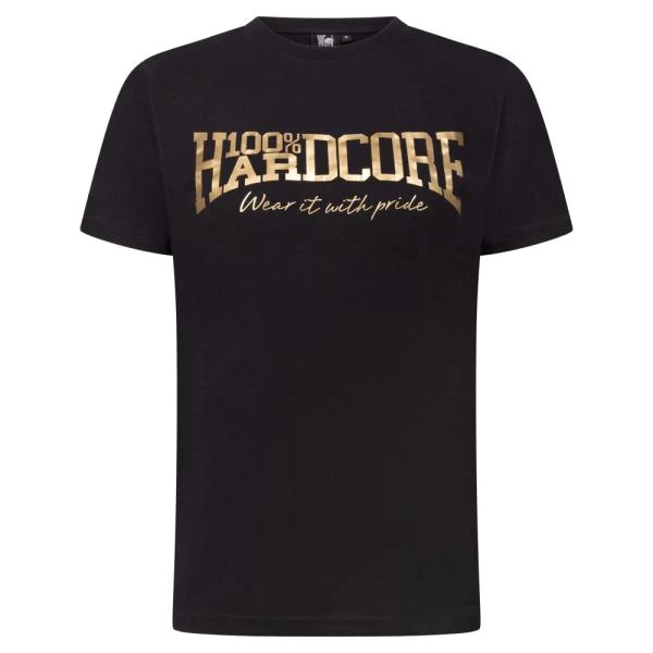 100_procent_hardcore_woman_tshirt_black_gold_front