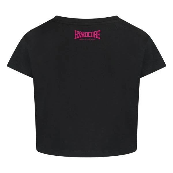 100_procent_hardcore_damen_t-shirt_essential_cropped-schwarz-pink_hinten