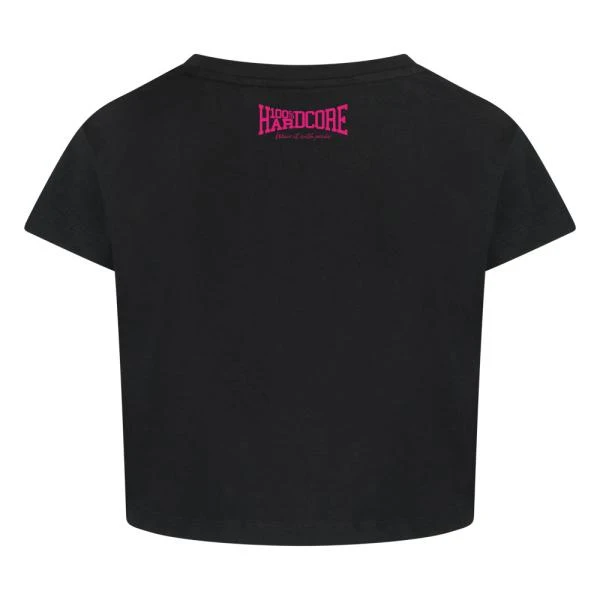 100_procent_hardcore_women_t-shirt_essential_cropped-black-pink_back