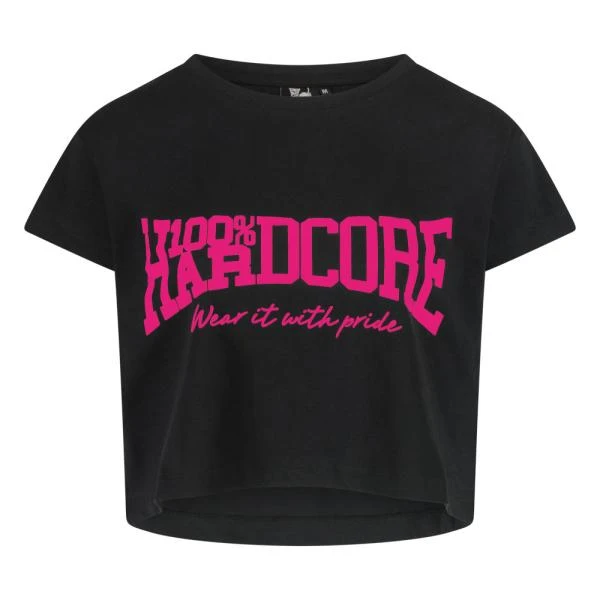 100_procent_hardcore_women_t-shirt_essential_cropped-black-pink_front