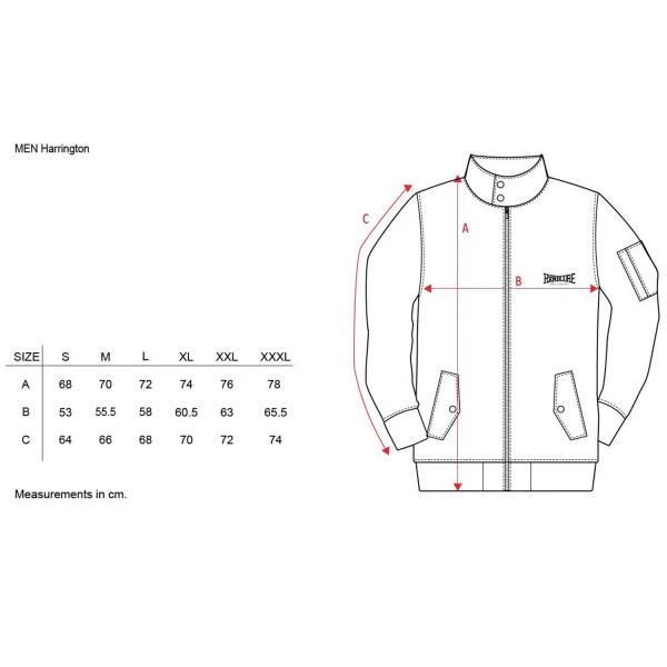 100% Hardcore Harrington size chart